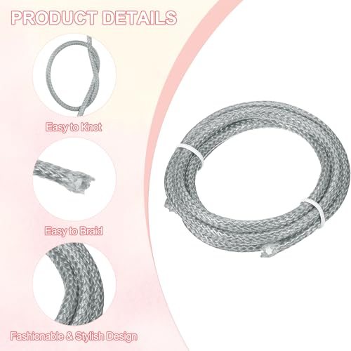 0.2"x39" Round Braided Leather Cord 5mm Beading String Rope, Light Grey view 3
