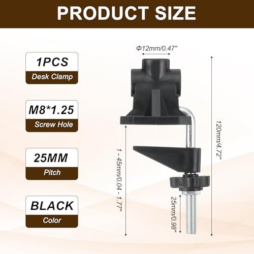 0.47" Hole Dia. Desk Clamp, Black view 2