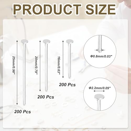 0.6/0.8/1Inch Flat Head Pins Jewelry Making 600Pcs Silver Tone view 2