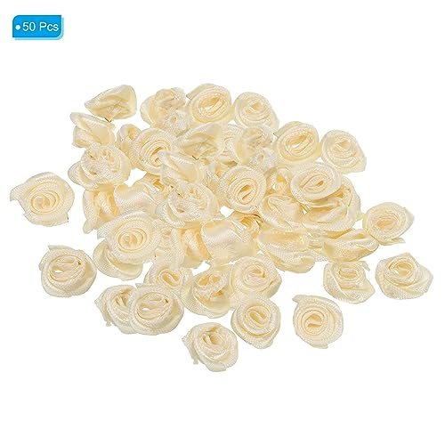 0.6" Mini Satin Ribbon Roses, 50 Pcs Tiny Fabric Flowers Embellishments view 3