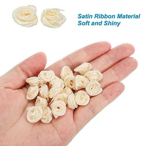 0.6" Mini Satin Ribbon Roses, 50 Pcs Tiny Fabric Flowers Embellishments view 4
