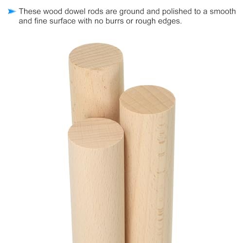 1-1/5 x 4 Inch Dowel Rods Wood Sticks Unfinished Round Dowels 10pcs view 3