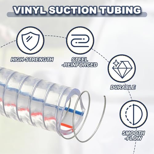 1-1/8" ID Wire Reinforced Hose 10 Ft PVC Vinyl Suction Tubing, High view 4