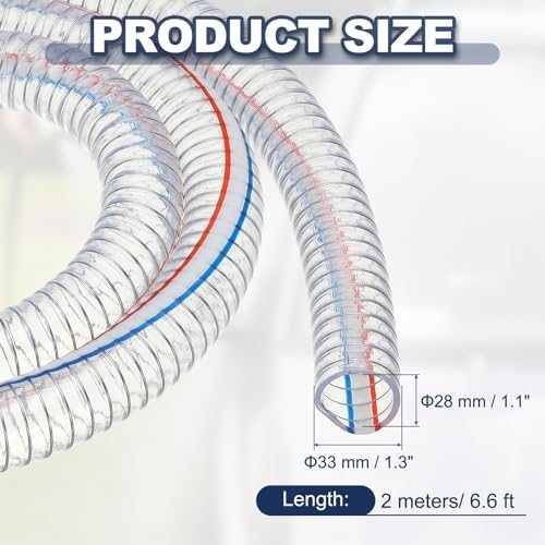 1-1/8" ID Wire Reinforced Hose 6.6 Ft PVC Vinyl Suction Tubing, High view 2