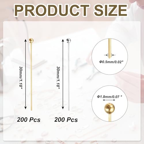 1.2" Ball Pins Jewelry Making Headpins Straight Pins Findings view 2