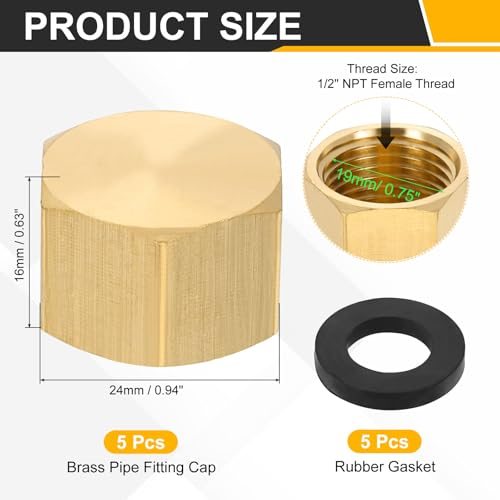1/2" NPT Female Brass Pipe Fitting Cap Set Outer Hex Thread view 2