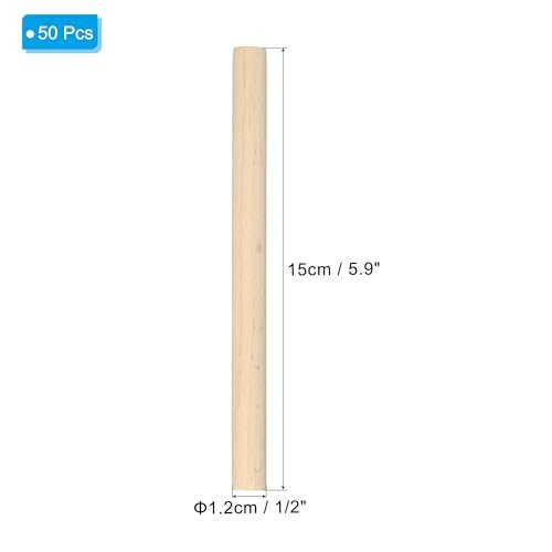1/2 x 6 Inch Dowel Rods Wood Sticks, 50 Pcs Unfinished Wooden Dowel Rods view 2