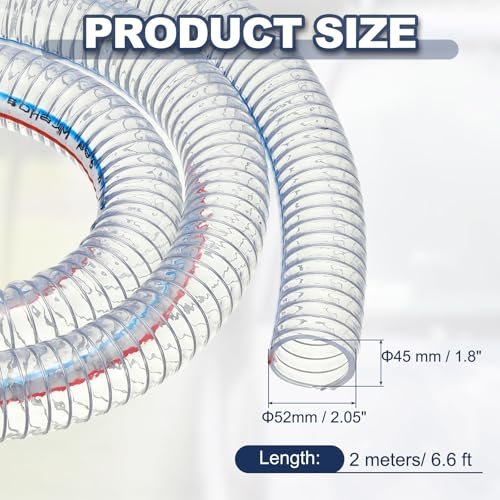 1-3/4" ID Wire Reinforced Hose 6.6 Ft PVC Vinyl Suction Tubing, High view 2