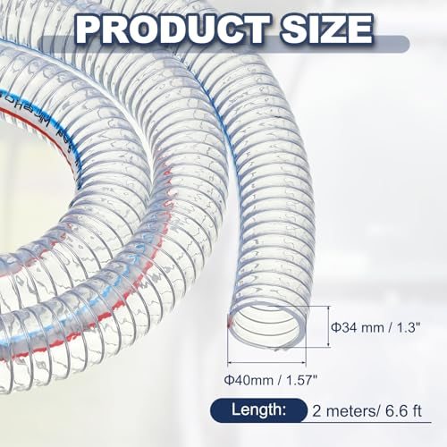1-3/8" ID Wire Reinforced Hose 6.6 Ft PVC Vinyl Suction Tubing, High view 2