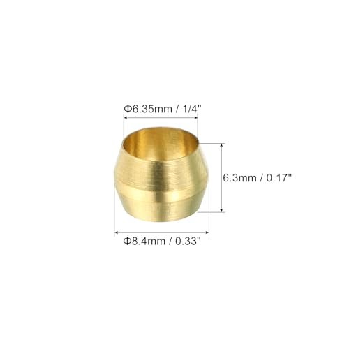 1/4 Inch Tube OD Brass Compression Sleeves and Ferrules, 25 Pack Brass view 2