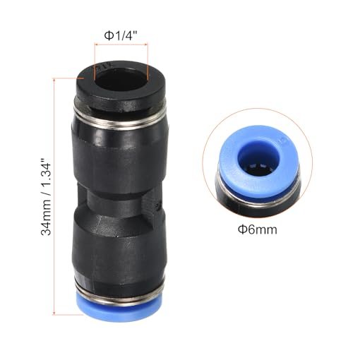 1/4" to 6mm Reducing Push to Connect Air Line Fitting, 2 Pack Straight view 2