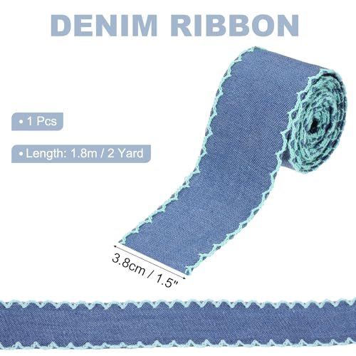 1.5" Denim Ribbon, 2 Yard Layering Jean Fabric Craft Blue, Craft Wavy view 2