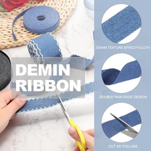 1.5" Denim Ribbon, 5.5 Yard Layering Jean Fabric, Dark Blue view 3