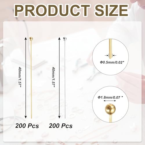 1.6" Ball Pins Jewelry Making Headpins Straight Pins Findings view 2