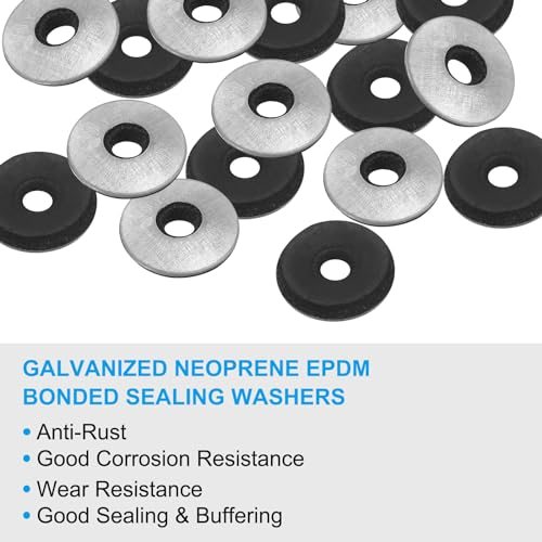 1/6" x1/2" EPDM Bonded Sealing Washers, 100Pcs Galvanized #8 view 3