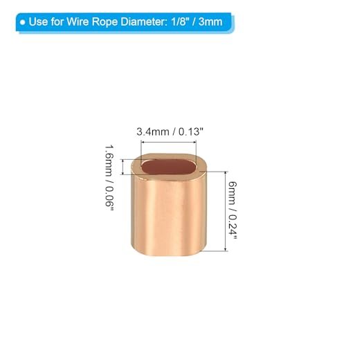1/8"/3mm Wire Rope Crimping Loop Sleeve, 25 Pack Copper Single Oval Hole view 2