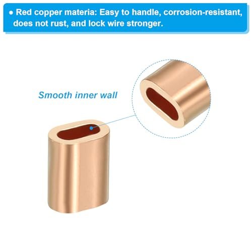 1/8"/3mm Wire Rope Crimping Loop Sleeve, 25 Pack Copper Single Oval Hole view 4
