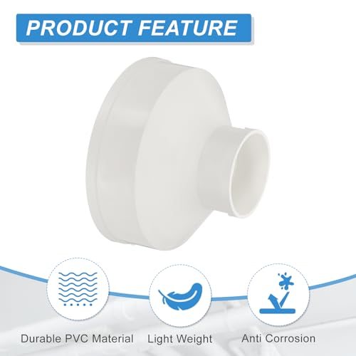 10" to 4" Duct Reducer PVC Pipe Increaser Ducting Adapter White, Airflow view 3
