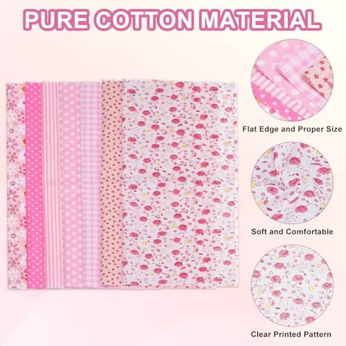 10"x10" Cotton Fabric Bundles Pure Cotton 7Pcs Pink, Fat Quarter Floral view 3