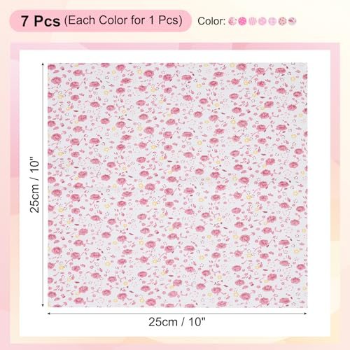 10"x10" Cotton Fabric Bundles Pure Cotton 7Pcs Pink, Fat Quarter Floral view 2