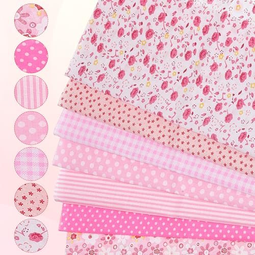 10"x10" Cotton Fabric Bundles Pure Cotton 7Pcs Pink, Fat Quarter Floral view 4