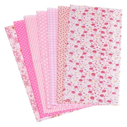 10"x10" Cotton Fabric Bundles Pure Cotton 7Pcs Pink, Fat Quarter Floral — PATIKIL