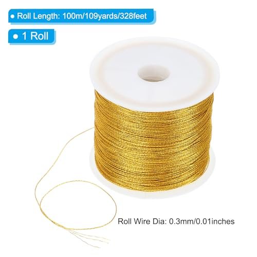 100m/109yards Metallic Cord, 1 Roll 0.3mm Dia Tinsel Ornament String view 2