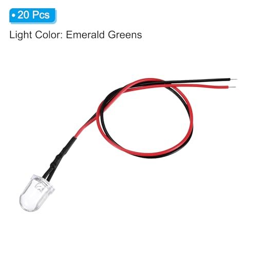 10mm Emerald Greens LED Diode Light 20 Pcs 3V DC Pre Wired, Mini LED view 3