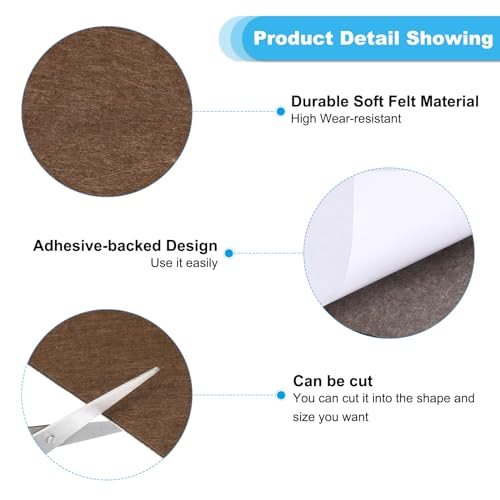 10x10 Inch Coffee Felt Square Furniture Pad, 5 Pack, 2mm Thickness view 3