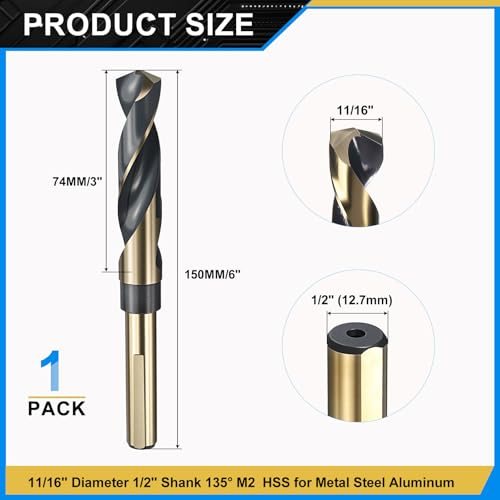 11/16" Drill Bit 1/2" Reduced Shank 135° M2 HSS view 2