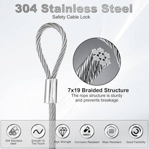 118" Safety Cable Lock Security Wire Ropes 0.26" Dia Clear view 3