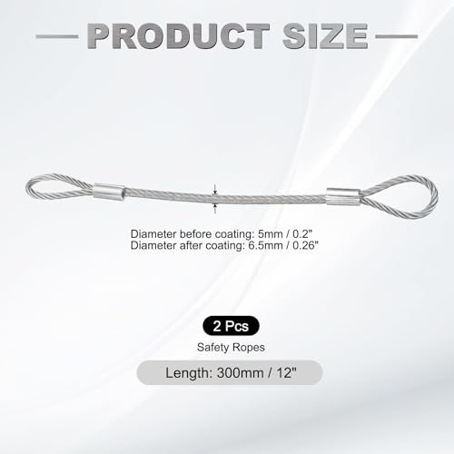 12" Safety Cable Lock Security Wire Ropes 0.26" Dia Clear 2Pcs view 2