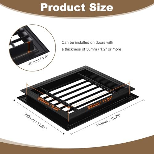 12" x 10" Door Air Vent Cover Anodized Aluminum Alloy, Black view 2
