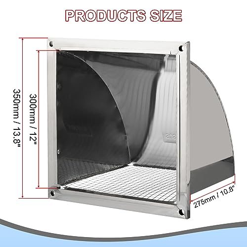 12"x12" Wall Vent Cover, Exterior Dryer Vent Outlet Grille Louvered 304 view 2
