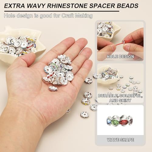 12mm Wavy Rhinestone Spacer Beads Gold Tone, Loose Jewelry Making Spacers view 3