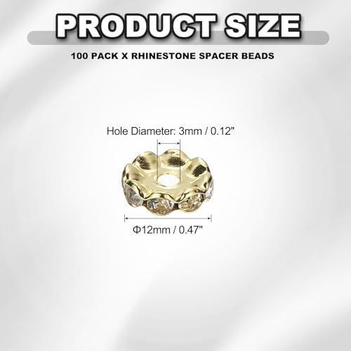 12mm Wavy Rhinestone Spacer Beads Gold Tone, Loose Jewelry Making Spacers view 2