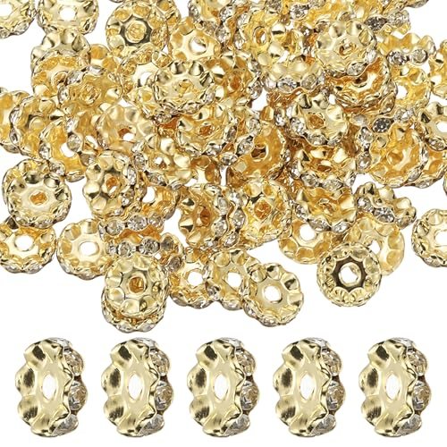 12mm Wavy Rhinestone Spacer Beads Gold Tone, Loose Jewelry Making Spacers — PATIKIL