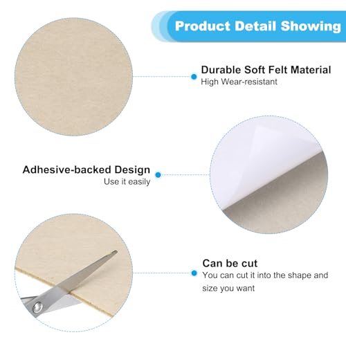 12x8 Inch Beige Felt Furniture Pad, 5 Pack, Rectangular view 3
