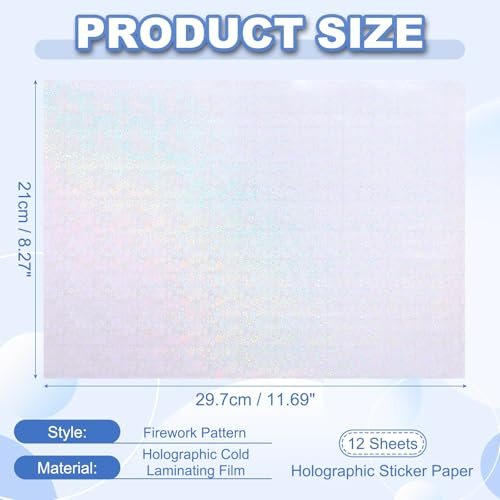 12x8 Inch Holographic Laminate Sheets, 12Pcs Holographic Sticker Paper view 2