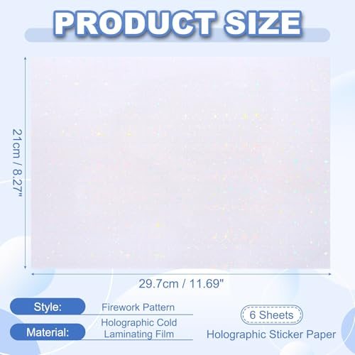 12x8 Inch Holographic Laminate Sheets, 6Pcs Holographic Sticker Paper view 2