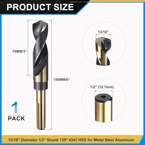 13/16" Drill Bit 1/2" Shank 4341 High Speed Steel view 2