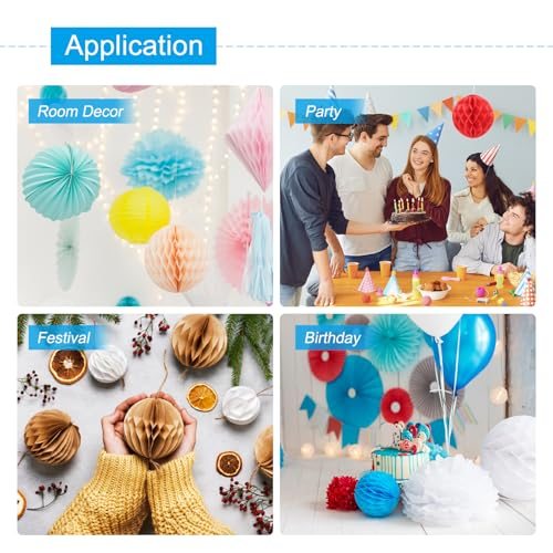 14" Honeycomb Balls Tissue Paper Pom Poms, Party Hanging Paper Honeycomb view 5
