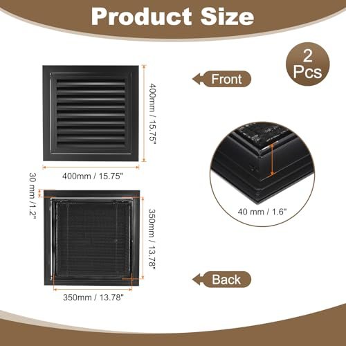 14" x 14" Return Air Vent Cover, 2Pcs Aluminum Alloy, Black view 2
