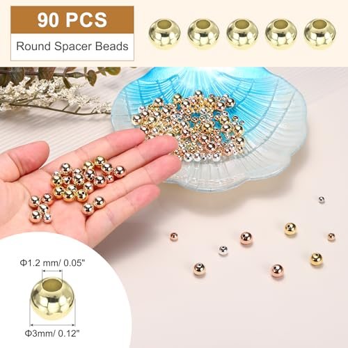 14K Gold Filled Spacer Beads, 90Pcs 3mm Metal Smooth Round Ball Beads view 2