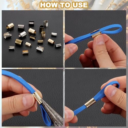 14x8.5mm Leather Rope Clip, 120Pcs Metal Cylindrical Crimp Tubes Foldable view 5