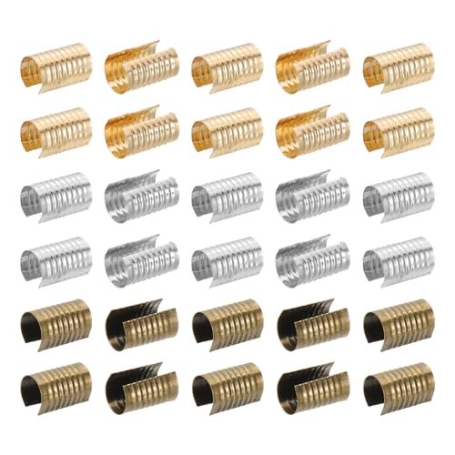14x8.5mm Leather Rope Clip, 120Pcs Metal Cylindrical Crimp Tubes Foldable — PATIKIL
