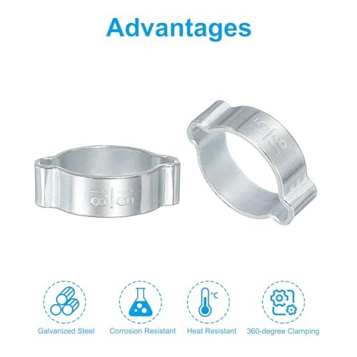 15-18mm Double Ear Hose Clamp Galvanized Steel O Clip 35 Pack, Crimp Rings view 3