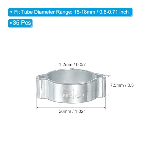 15-18mm Double Ear Hose Clamp Galvanized Steel O Clip 35 Pack, Crimp Rings view 2
