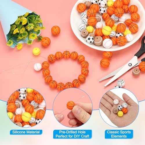 15mm Sports Ball Beads, 20 Pack Silicone Sports Beads Baseball Beads view 4