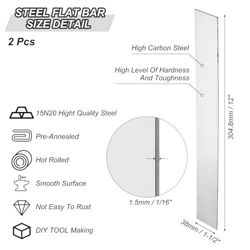 15N20 Steel Flat Bar, 2 Pcs 12" x 1 1/2" x 1/16" Knife Making Steel Iron view 2
